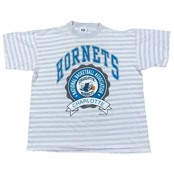 Saturday's Hero Other - Vintage Charlotte Hornets Shirt Men XL Gray Striped 90s Single Stitch USA NBA